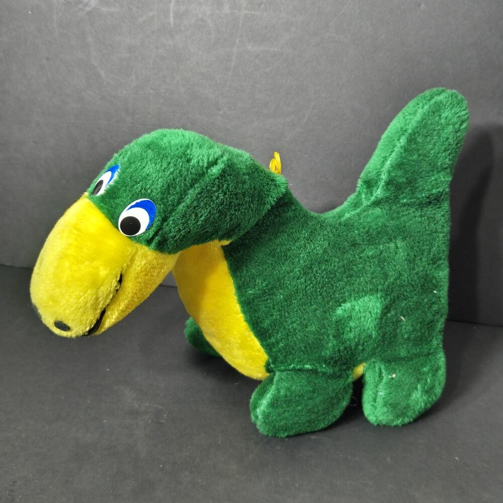 Vintage 1979‎ ACME Dinosaur 11” Plush Green Yellow Dino RARE Stuffed Animal